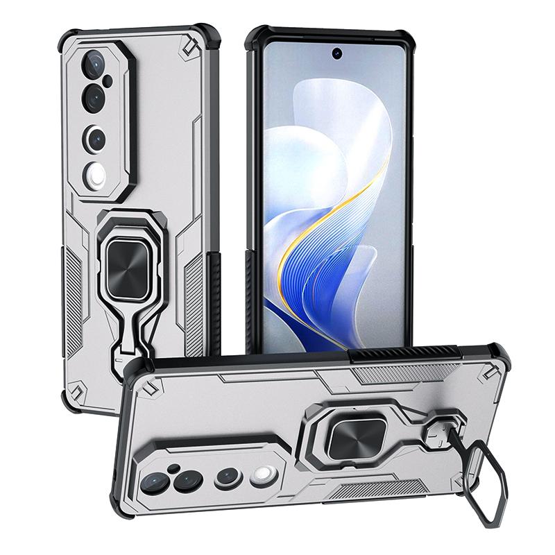 KEYSION Shockproof Armor Case for VIVO V40 Pro 5G Soft Silicone+PC Upright Metal Ring Stand Phone Cover for VIVO V40 5G V40 Pro