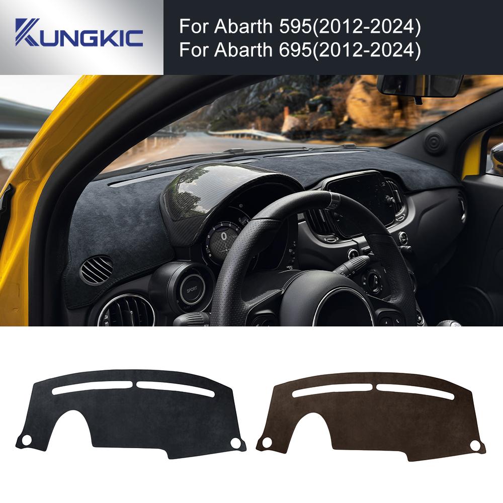 Flanell-Armaturenbrettmatte für Abarth 595 695 (2012–2024) Fiat 500 (2012-2019) - Blendfreier Sonnenschutz Teppich für das Auto-Interieur