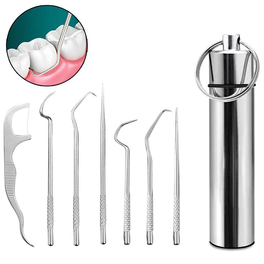 Portable Titanium Toothpick Bag Set Reusable Stainless Steel Toothpicks with Holder for Outdoor