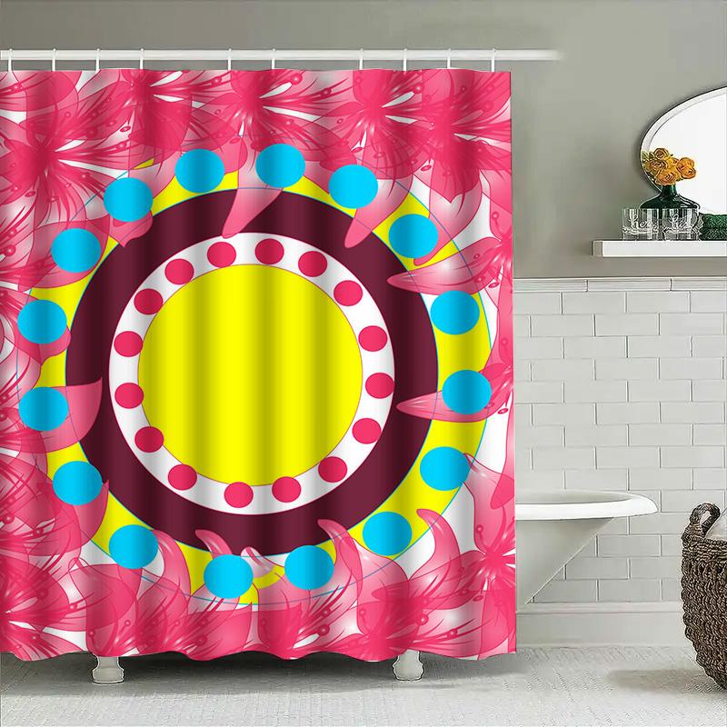 Bathroom Shower Curtain Decor with Floral Pattern: Modern Style Waterproof Fabric, Pink Yellow Red Blue Circle Design Standard S