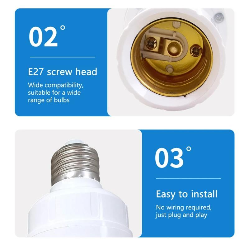 E27 Smart Motion Sensor Light Adapter - AC 85-265V Auto-On/Off Lamp Holder with PIR Detection for Corridor/Staircase Lighting