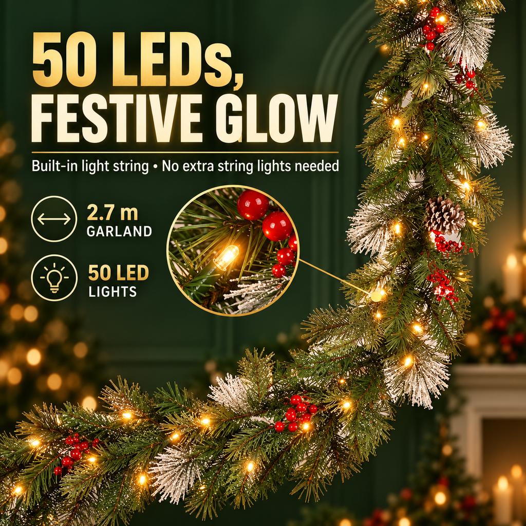 2.7m Christmas Decorative Garland with 50 LED Lights
