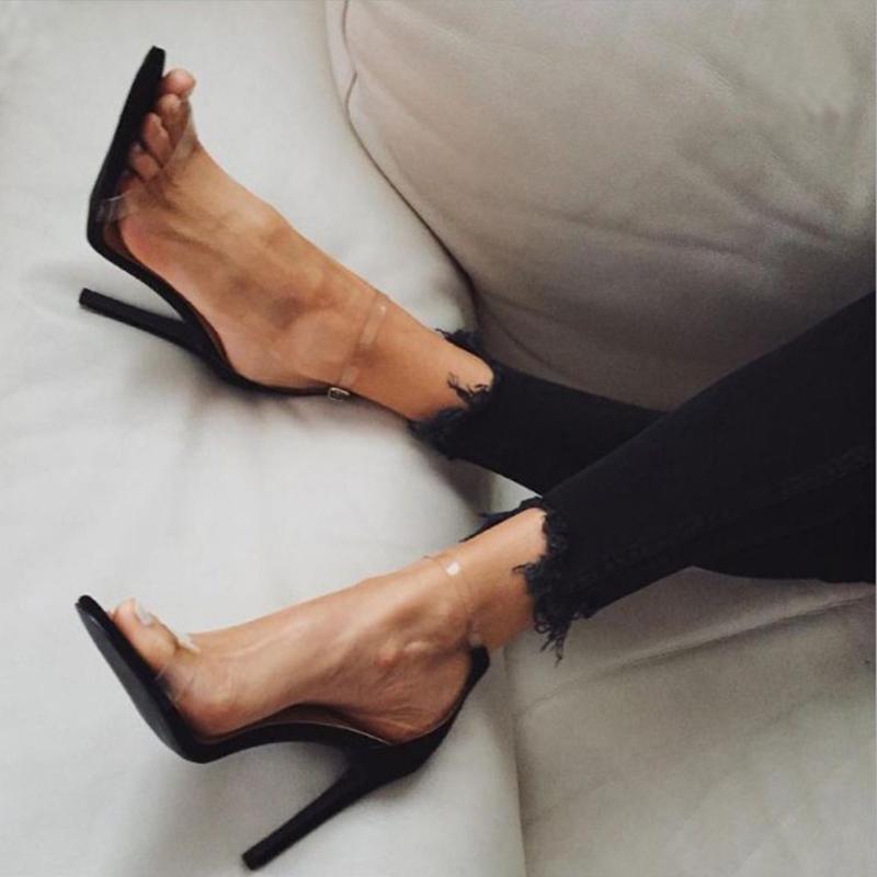 Fashion Fashion Transparent High Heels Women Shoes Buckle Thin Heels Ladies Footwear Female Party Wedding Shoes Women Pumps 589