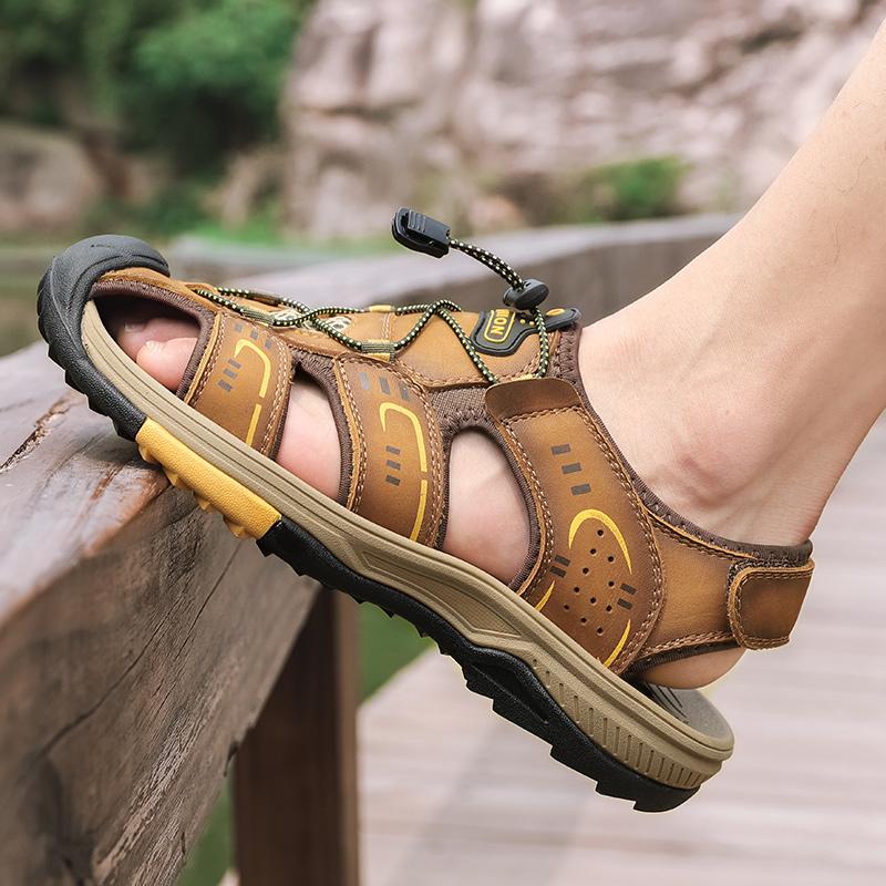 Men Hiking Sandals Outdoor Black Brown Water Shoes Wide Palm Athletic Closed Toe Sport Sandals Beach Shoes Large Size