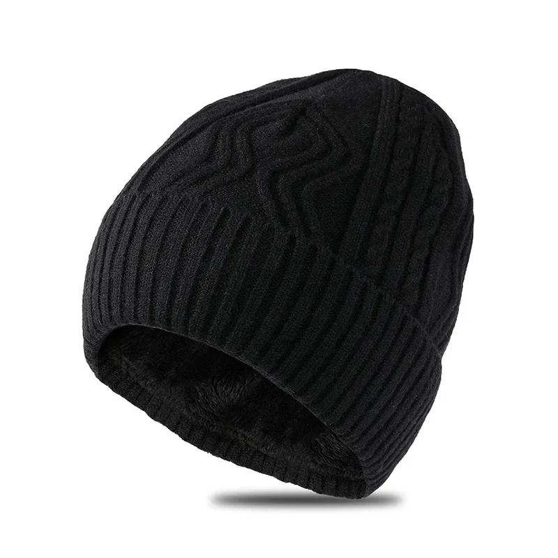 Taille XL 62cm Bonnet Tricoté Homme Hiver Chaud Bonnet en Laine Tendance Grande Tête Bonnet en Laine Épaissi Doublé Polaire Anti-froid Bonnets en Coton