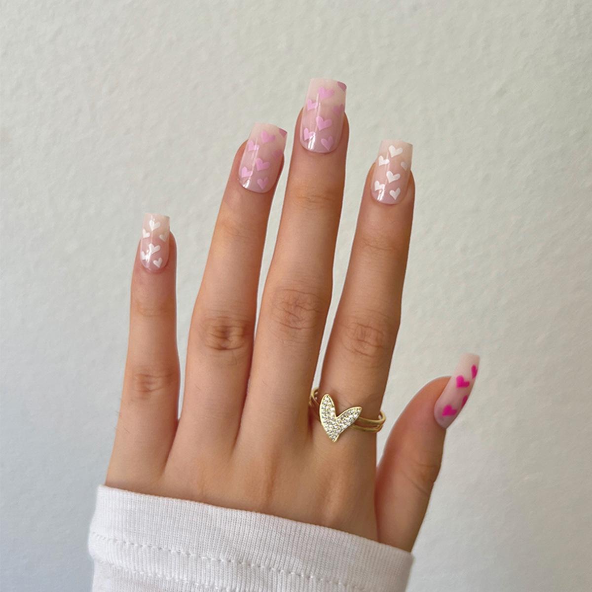 Heart-Shaped White, Pink, Purple Nail Art Stickers and Press-On Nail Tips