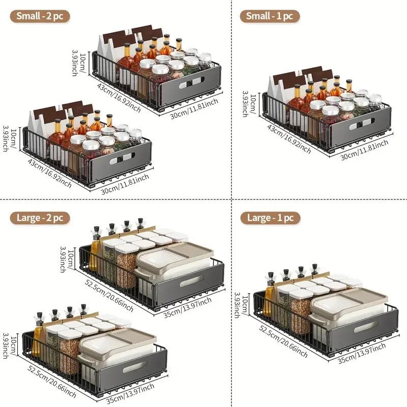 1pc/2pcs Pull-Out Cabinet Organizer Slide-Out Drawers Peel-and-Stick Heavy-Duty Kitchen Cupboard Storage Shelf Organizer