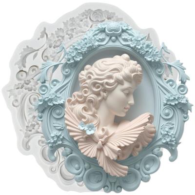 Moldes de Silicone Moldura Cameo Avatar de Senhora Molde de Fondant Ferramentas de Decoração de Bolo Topper de Cupcake Chocolate Doce Artesanato Pasta de Goma Argila Polimérica
