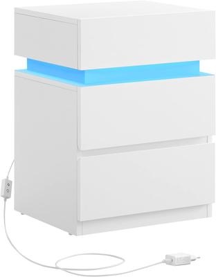 Nattduksbord, med justerbar flerfärgad LED-list, 3 lådor, modernt sidobord, 35 x 40 x 55 cm, Vit LET630T10