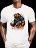 Chicago Football Bear Logo Graphic T-shirt - Regular Fit Casual Short Sleeve Tee with Vibrant Blue & Orange Print