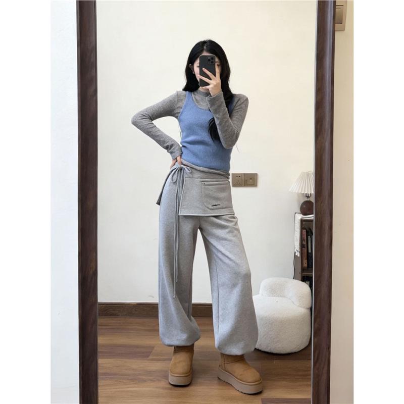 

Heather Grey Straight-Leg Sports Joggers - Drawstring, Versatile Two-Piece Style XL