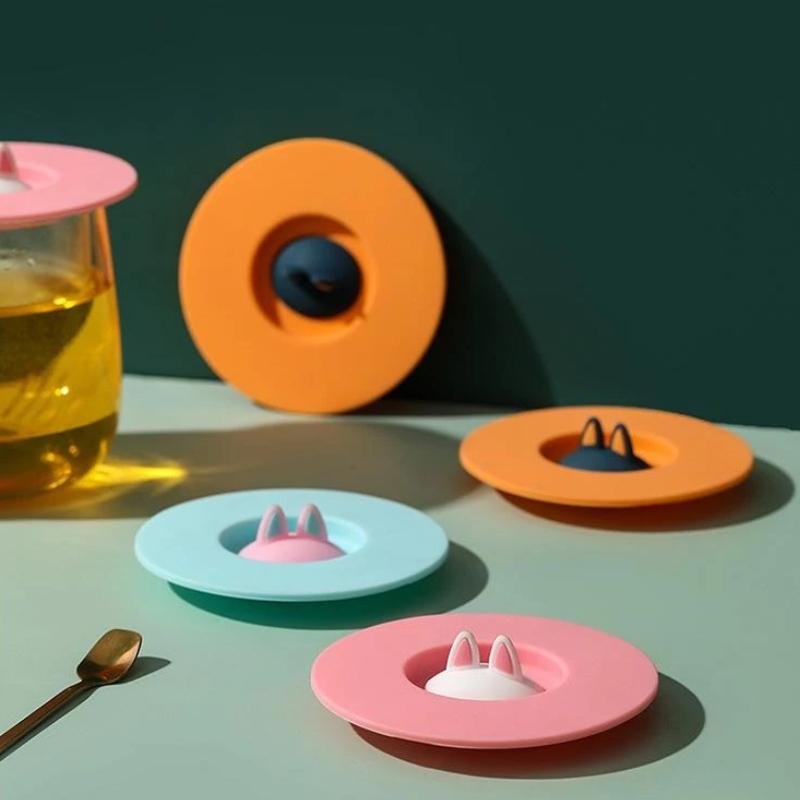 1Pcs Dust‑Proof Round Mug Cover Cute Cat Ear Silicone Cup Lid Reusable Cup Topper Mug Lid Seal Drinkware