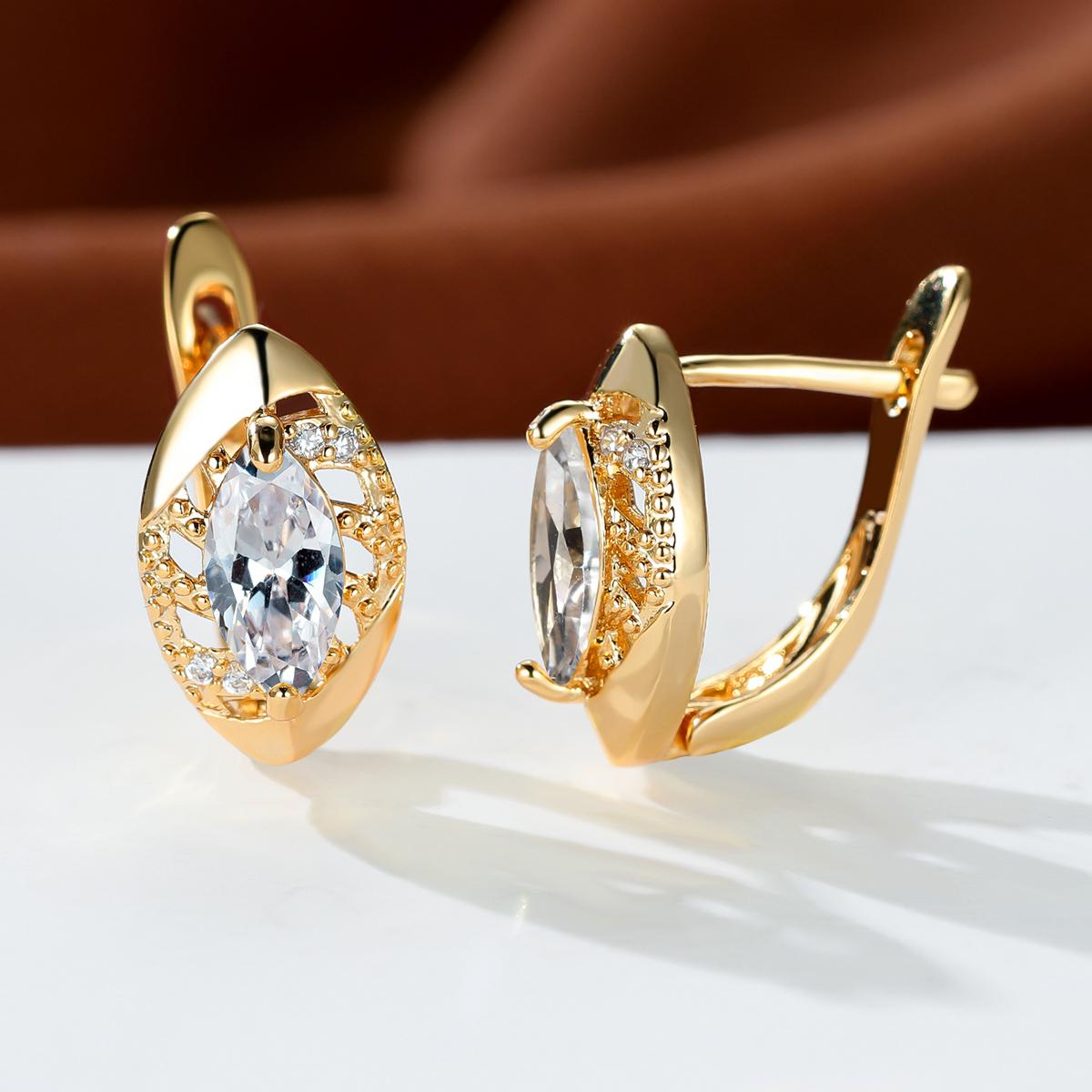 

Серьги-крючки цвета розового золота огранки «маркиза» фиолетовые, розовые, синие, цвета морской волны, кристаллы с фианитами, висячие серьги с полыми листьями белый/золотой