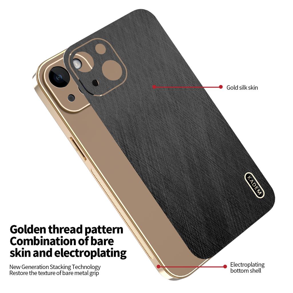 KADEM For iPhone 14 Case Electroplating Silk Texture PU+TPU Phone Back Cover