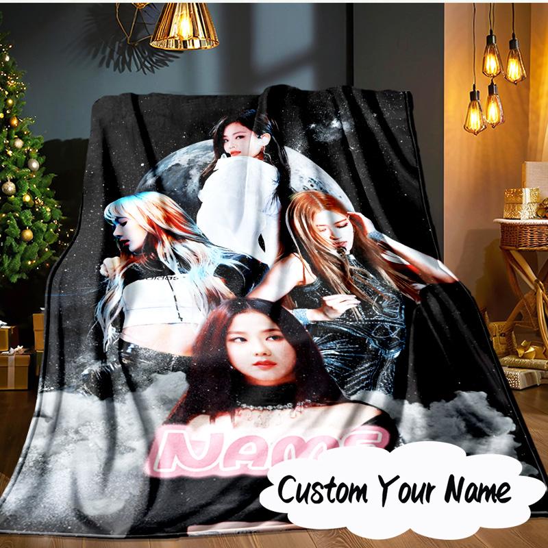 Custom Name Kpop BP Group Blanket  Ideal Bedding Blanket Perfect for Travel, Camping, Living Rooms, Offices, Sofas, Fan Christmas gift