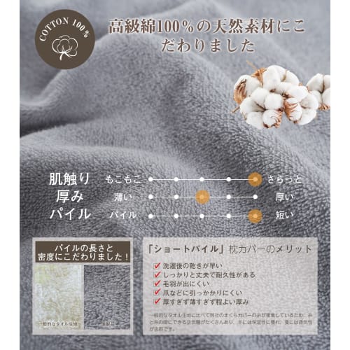 [Premium 100% Natural Cotton with 3D Stretch] Thick, Stretchy Pile Terry Fabric Pillowcase, 43x63cm, All-Season, Envelope Style, Fluffy, Breathable, A