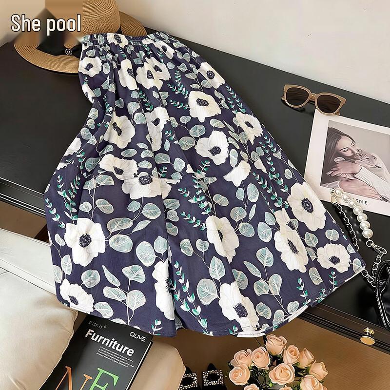 

Retro Floral High-Waist A-Line Midi Skirt One Size