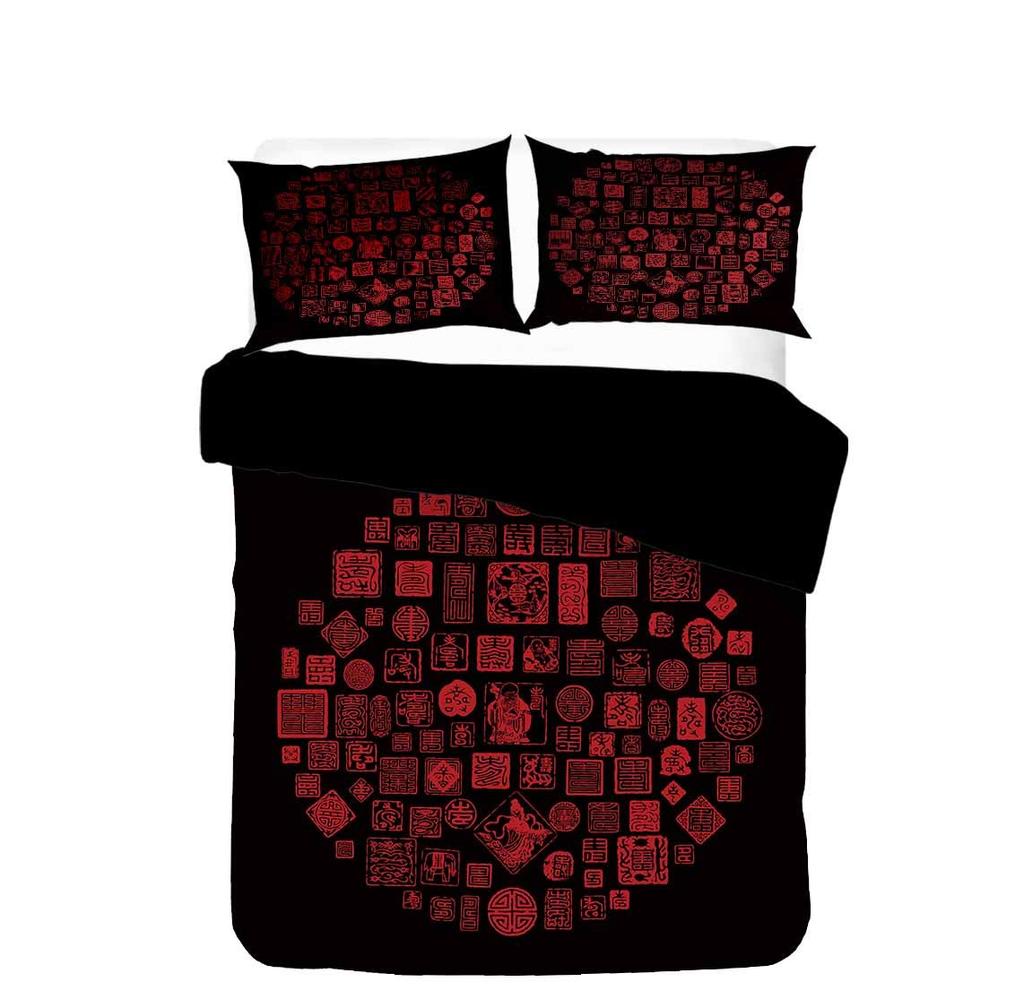 Chinese Culture Style King Queen Duvet Cover Festive Red Bird Dog Bedding Set New Year Comforter Cover Polyester Quilt Cover
