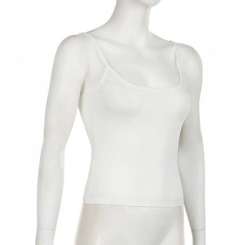 

Базовый однотонный топ-майка, летний повседневный топ без рукавов на тонких бретельках, женские укороченные топы Harajuku, универсальные, винтажная одежда y2k L белый