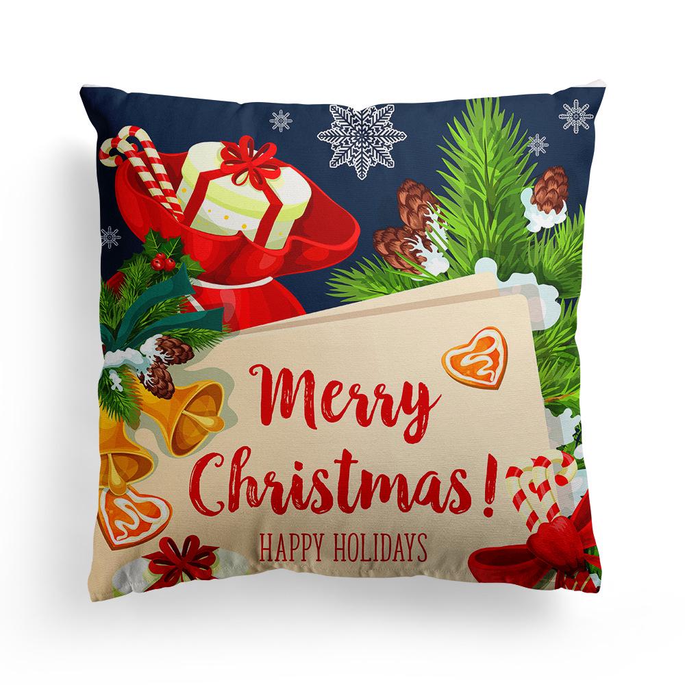 Christmas Cartoon Print Pattern Cushion Cover Home Living Room Sofa Decoration Square Polyester Throw Pillow Cover 45x45cm