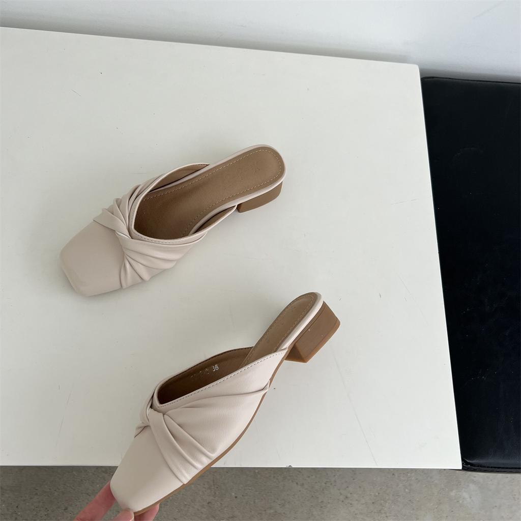 2024 new soft soft slippers women wear fairy thick with lazy baobao head half drag single shoes women