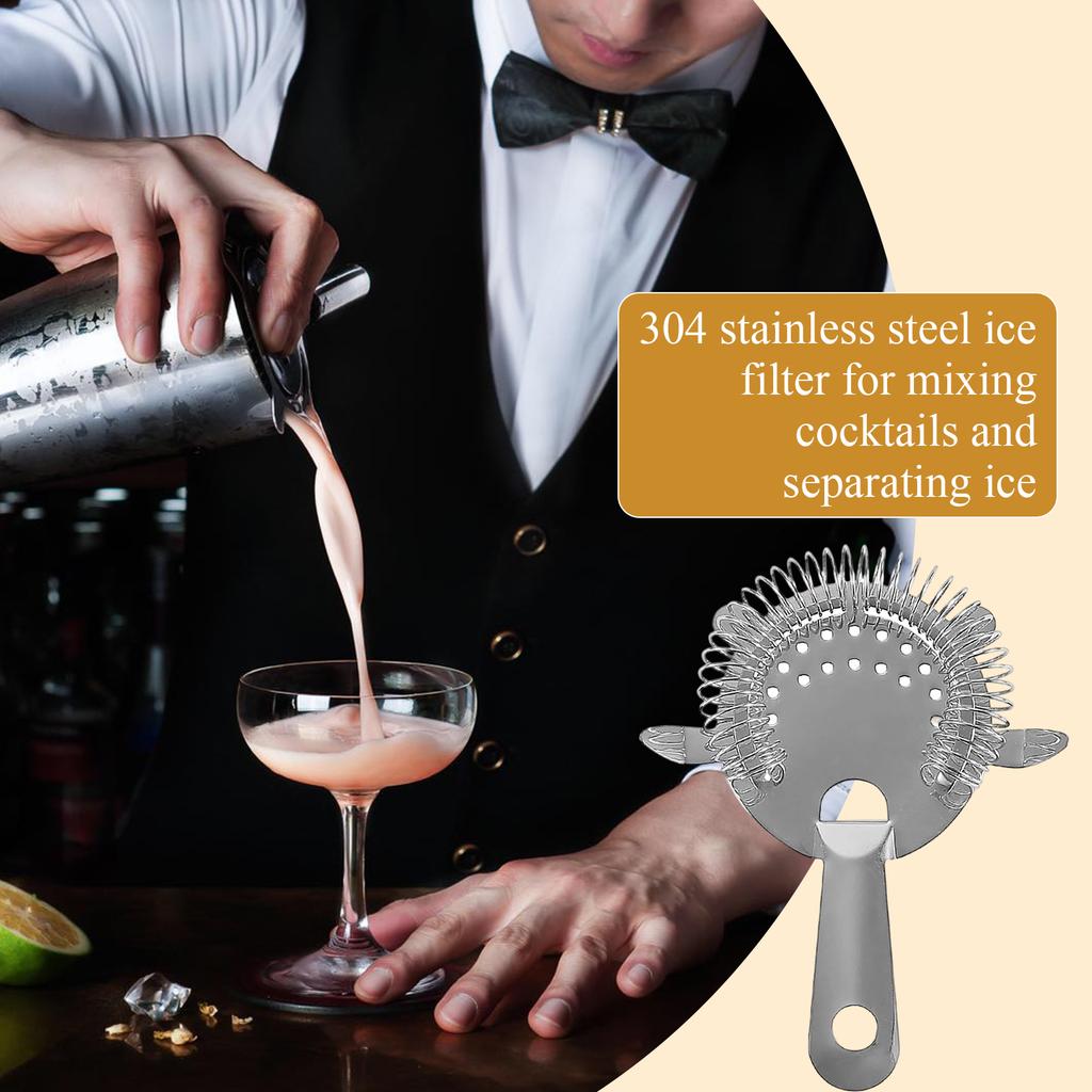 Stainless Steel Cocktail Strainer Bar Tool with Spring Coil Handle for Mixing Drinks and Filtering Ice