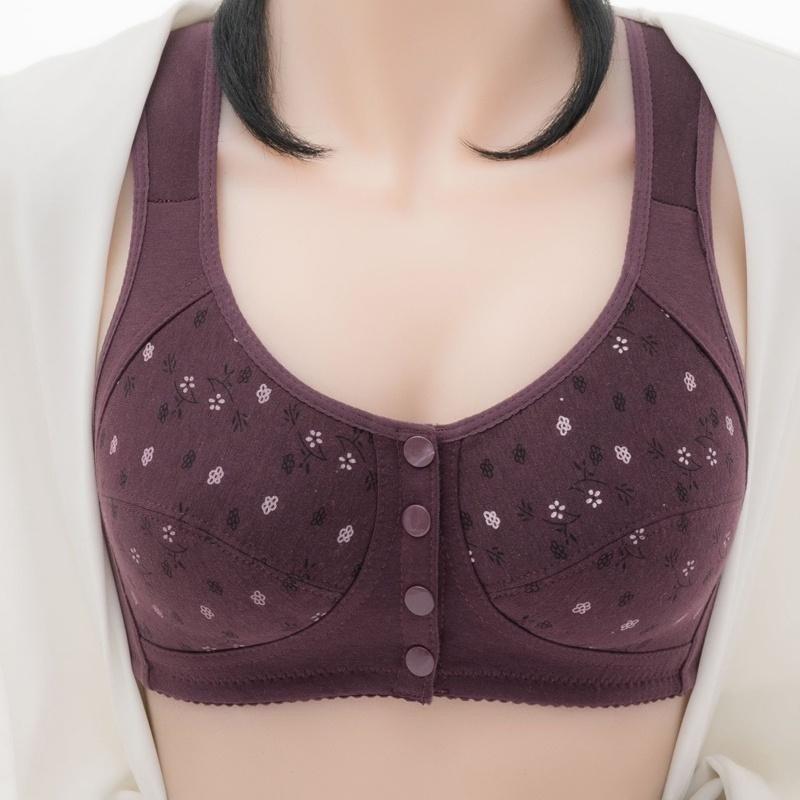 Women Front Button Bra Thin Cotton Lining 36-46 Plus Size Bras Butang Depan Top Underwear Lingerie for Elderly Old Woman