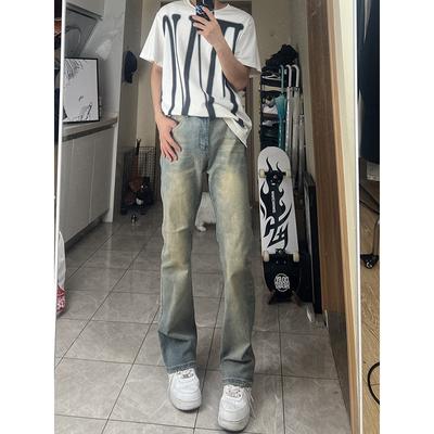 Herren-Jeans im Retro-Stil, gewaschen, Vintage, weites Bein, lockere, gerade Beinform, lässig, vielseitig, lange Hängehose