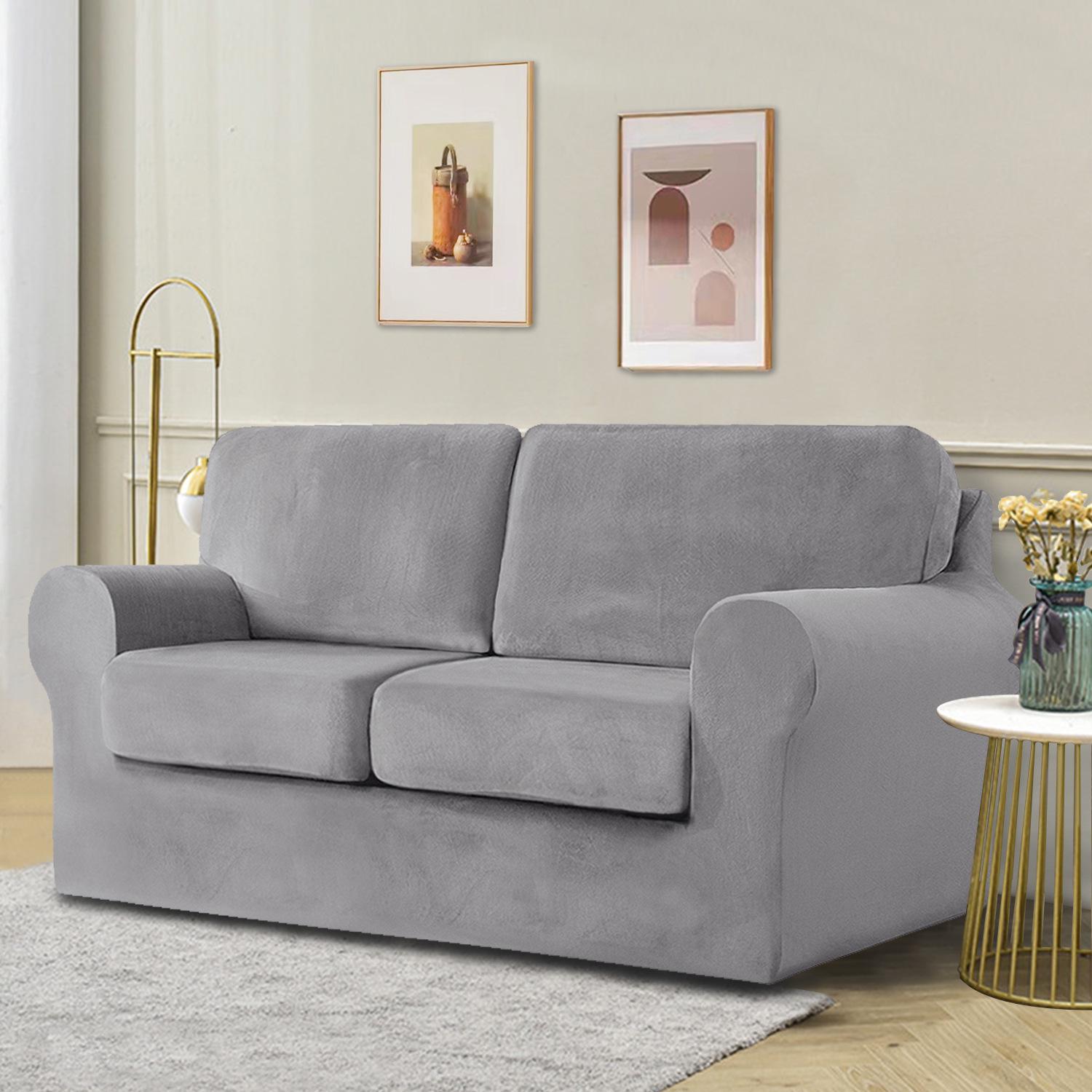 Elastic Silver Fox Velvet Sofa Cover