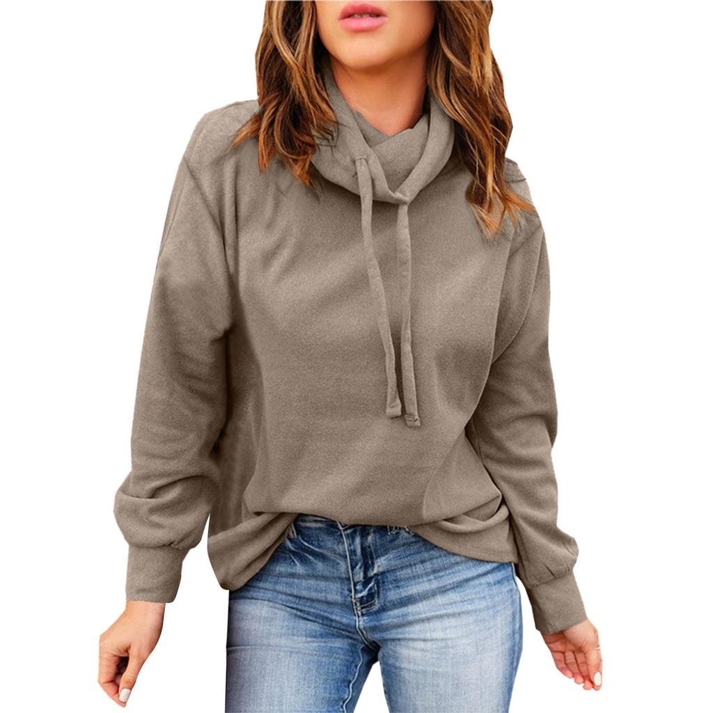 Fashion Women High Collar Casual Sleeve Pullover Blouse Long Sleeve Tops Blouse