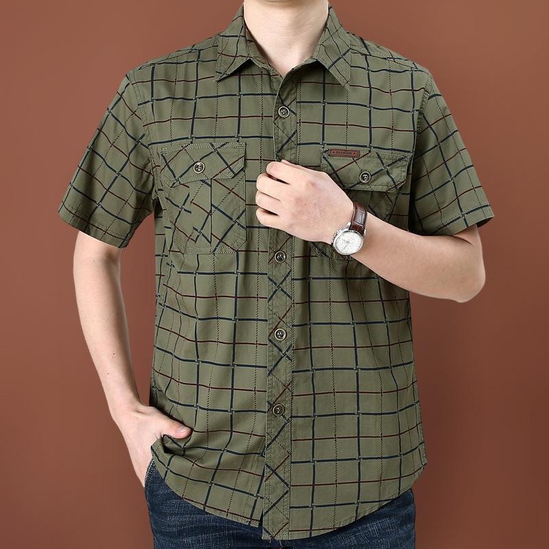 Plaid Shirt Men's Short-sleeved Summer Loose Big Yards Shirt Casual Men's Half-sleeved Shirt Comfortable and Durable Men's Tops Fashionable Trend