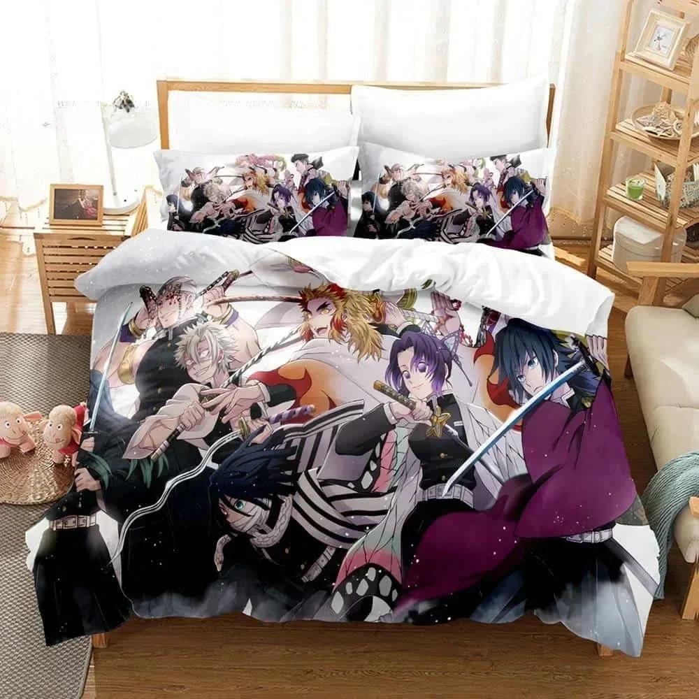 Comforter 3D Printed Anime Bed Sheet Demon Slayer Bedding Set Single Twin Full Queen King Size Bed Set Adult Kid Bedroom S