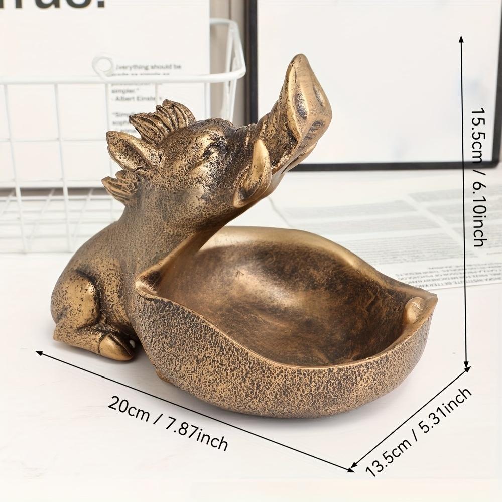 Large Wild Boar Statue Remote Control Storage Tray, Entryway Organizer with Shelf, Scandinavian Hippo Desk Decorative Box for Keys and Trinkets
