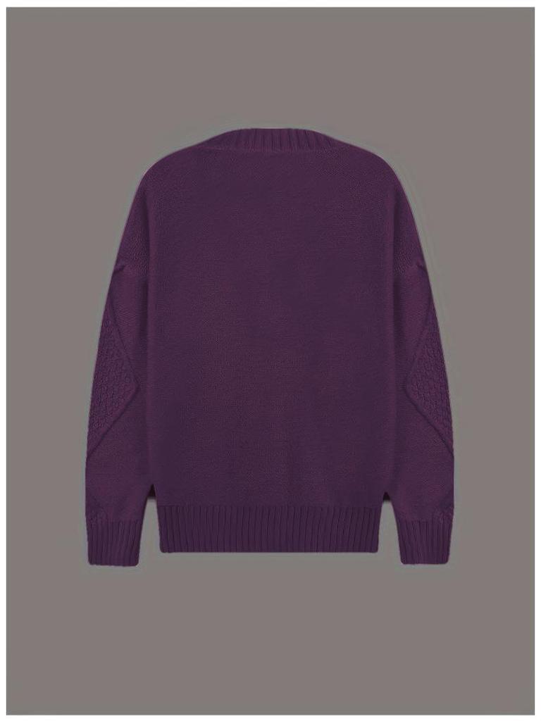 Women's European and American Casual V-Neck Cable Knit Sweater Coat - Solid Color, Autumn/Winter Pullover.