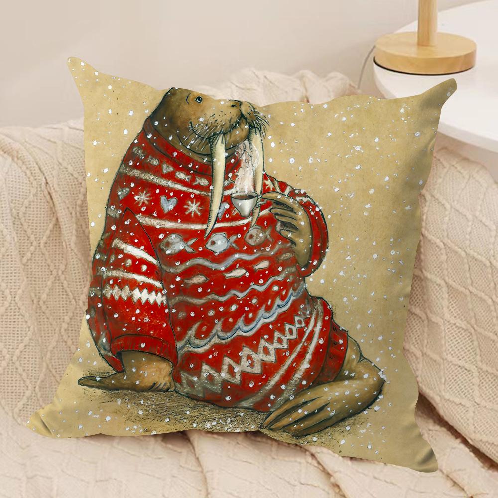 Cute Animal Snowflake Retro Cushion Cover Silky Short Plush Invisible Zipper Dustproof Sofa Pillow Case For Home Decor