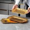 Rectangle-Carved Design Metal Cake Tray With Exquisite Plate Engraving Flower Golden Food Fruit Tray For Home Wedding Decoration