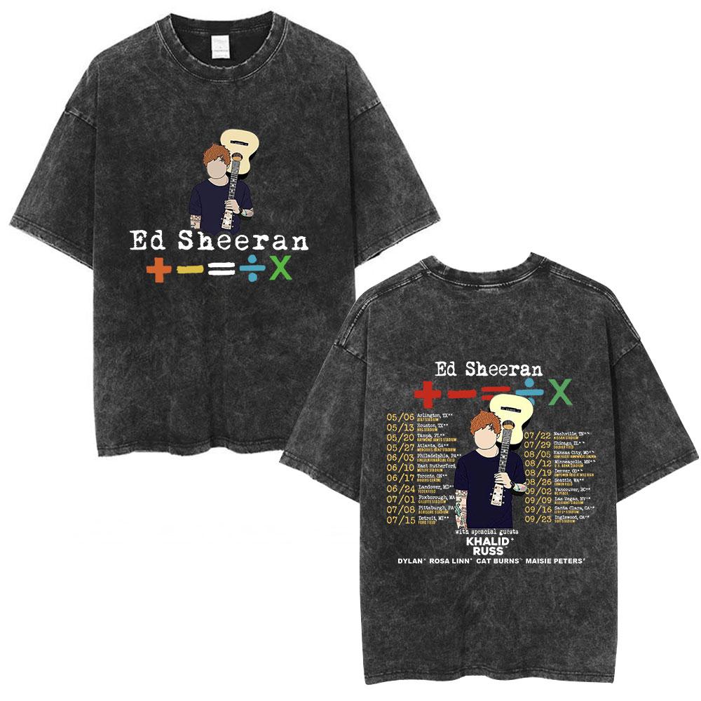 Ed Sheeran Mathematics Tour Concert Vintage Washed T Shirts Men Women Fashion Harajuku Tshirts 100 Cotton Casual Loose Tshirt