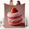 Erdbeer-Macaron-Kuchen-Muster Flanell bedruckte Decke geeignet für alle Jahreszeiten geeignet für Wohnzimmer Büro Sofa Reisen
