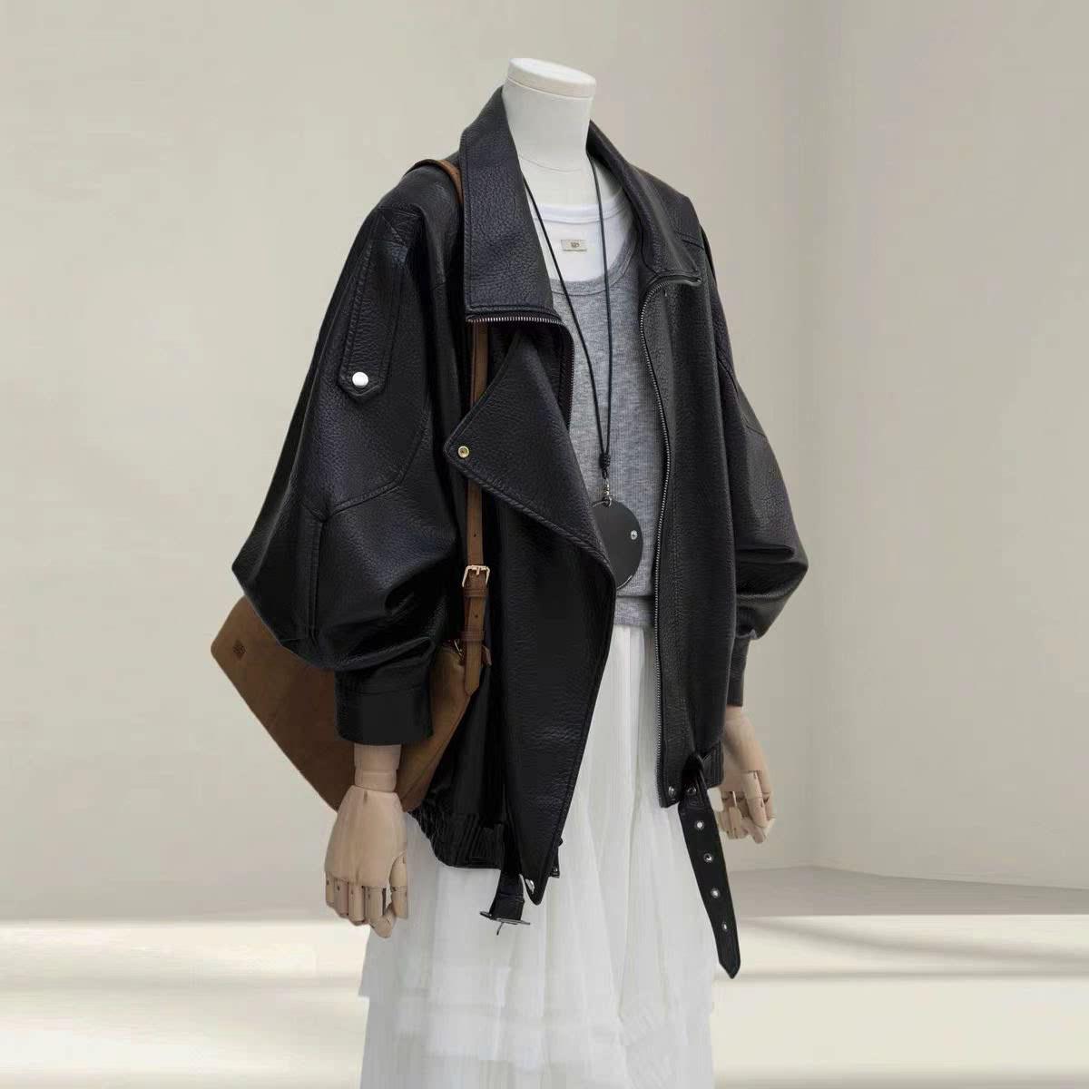 

Meilade Women s Thickened Leather Motorcycle Jacket, Autumn/Winter 2026, Niche Style, Plus Velvet, Loose Fit. XL