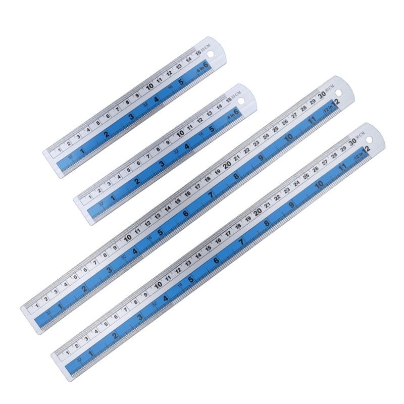 4pcs Durability Steel Ruler Straight Edges Ruler Easy Reading Measurements for School Office Crafting,Easy Reading Ruler 1
