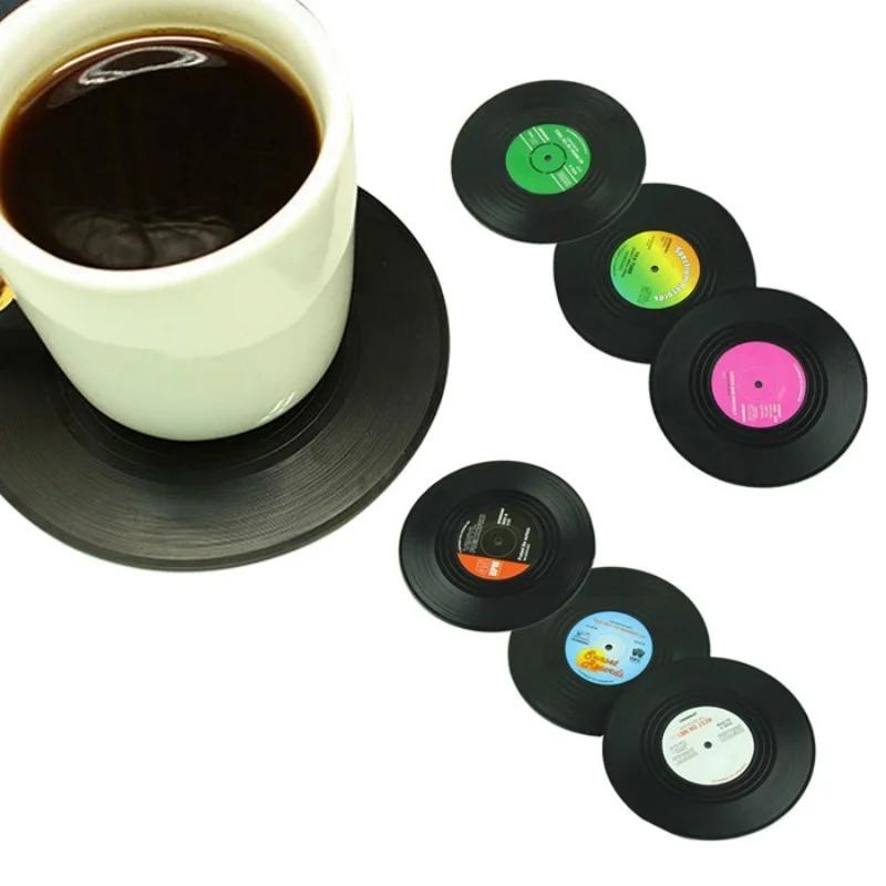 2 Vintage Vinyl Record Drink Coaster Non-slip Cup Coffee Coaster Heat Resistant Table Mat Decoration Random Color