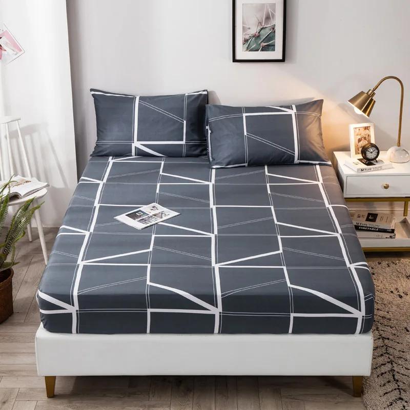 Pure Cotton Printed Fitted Sheet Only Non-Slip Protective Cover for Bedroom  (no Pillowcase)