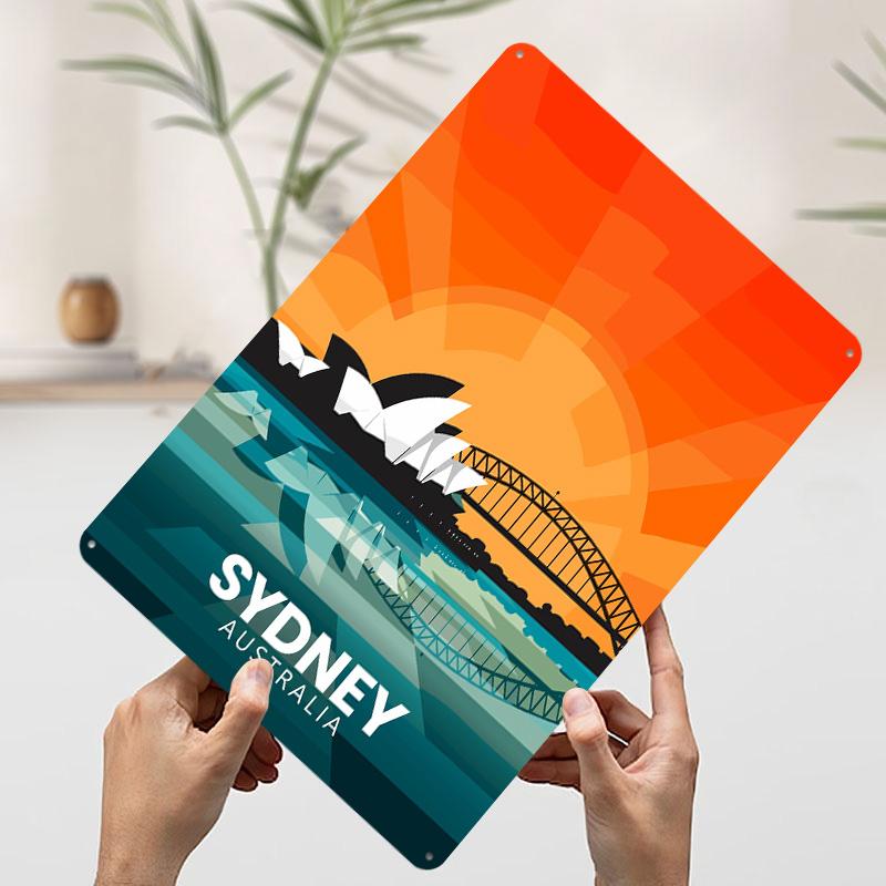 

Sydney Australia Travel Printed Poster Customized Wall Art Retro Vintage Metal Tin Signs for Gaming Room Decoration Cozy Decor 7.9x11.8In(20x30cm)