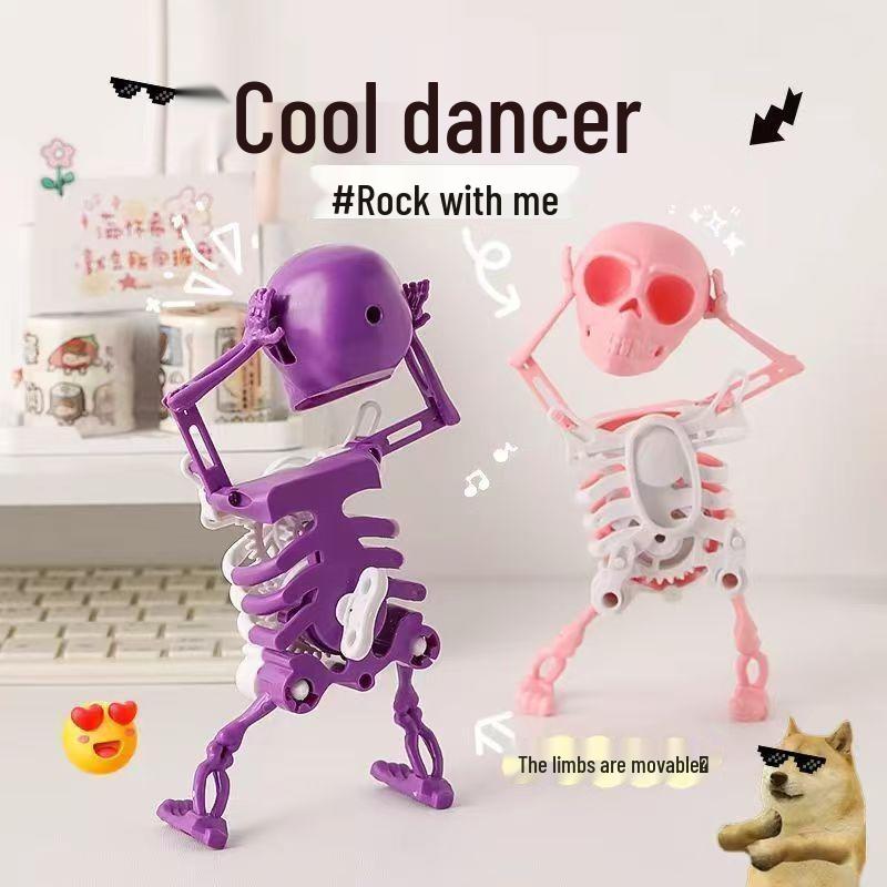 Dancing Skeleton Wobbling Skull Wind-up Toy - Funny 3D Printed Ornament