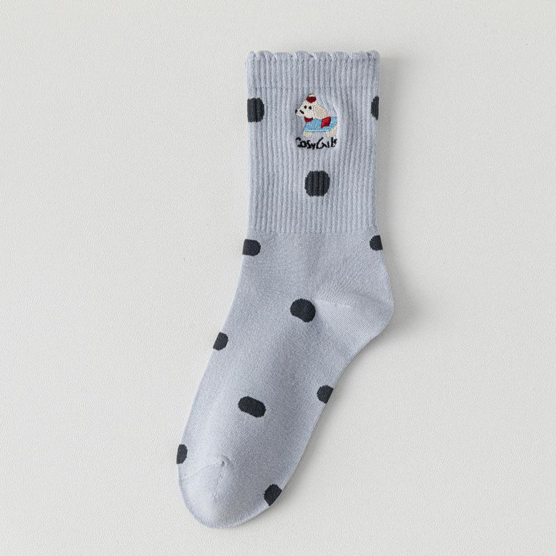 Lace Socks for Women, Mid-calf Socks for Autumn and Winter, Polka Dot Cartoon Puppy Sports Cotton Socks, Boneless Women's Socks