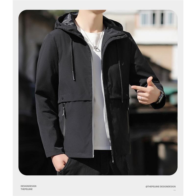 Men's Hooded Windbreaker Jacket Lightweight Zipper Pockets Casual Outdoor Coat