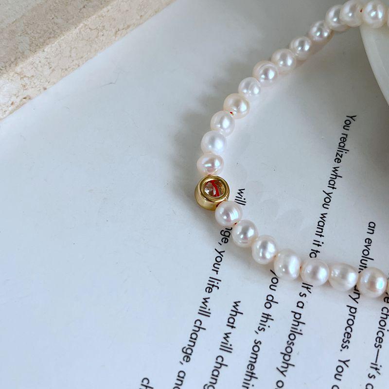 Elegant Zircon & Freshwater Pearl Red String Bracelet