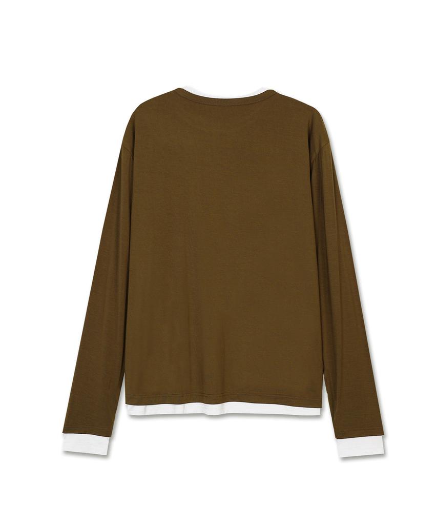 MICHIKO LONDON SPORTS Diagonal Layered Long Sleeve Khaki Brown
