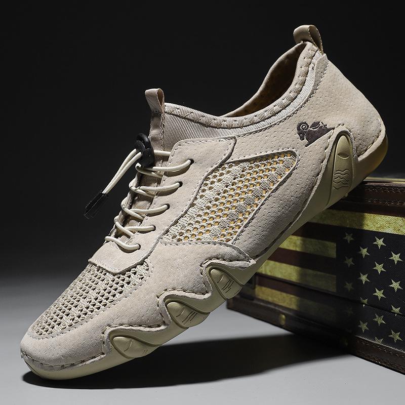 New Summer Casual Sneakers for Men's Large Size Sewn Leather Mesh Shoes for Octopus Men's Shoes