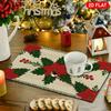 4/6pcs, 2D Flat Christmas Poinsettia Placemats, Red Poinsettia Flowers, Dark Green Leaves, And Red Berry Linen Placemats, Suitable for Kitchen Table D
